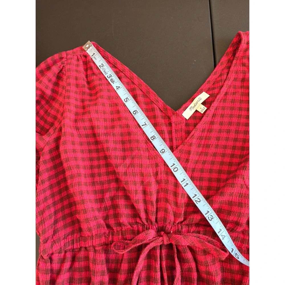 Madewell Crinkled‎ V-Neck Peplum Top Plaid Hibiscus Blouse Crinkled Drapey Small